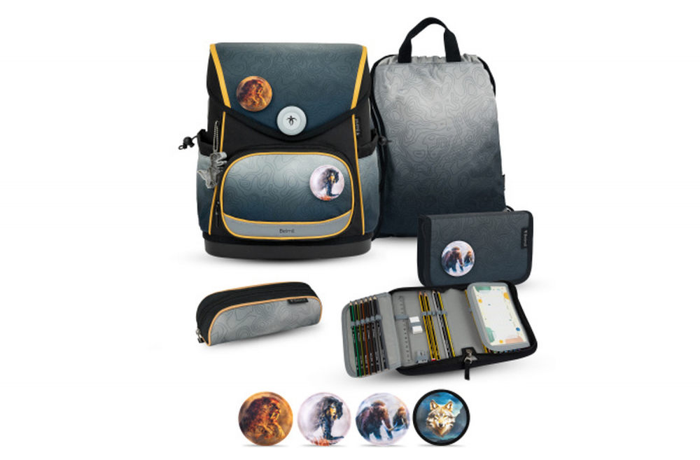 Belmil Comfy Plus Premium Schulranzen Set 5-teilig "Black Grey" Black Grey
                                             