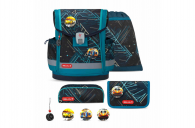 Belmil Classy Plus Schulranzen-Set 5-teilig "Racing Car Blue" mit Brustgurt, Magnetverschluss, Patch Set 3 Stück Racing Car Blue