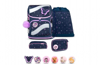 Belmil Smarty Schulranzen Set 5-teilig "Flowers Blue" mit Brustgurt, Hüftgurt, Magnetverschluss, Patch Set 6 Stück Flowers Blue