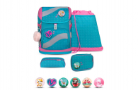 Belmil Smarty Schulranzen Set 5-teilig "Hearts and Dots" mit Brustgurt, Hüftgurt, Magnetverschluss, Patch Set 6 Stück Hearts and Dots