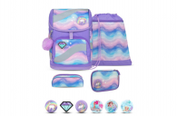 Belmil Smarty Schulranzen Set 5-teilig "Rainbow Land" mit Brustgurt, Hüftgurt, Magnetverschluss, Patch Set 6 Stück Rainbow Land