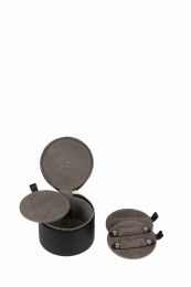 Windrose Schmucketui Rund Klein Nappa Schwarz